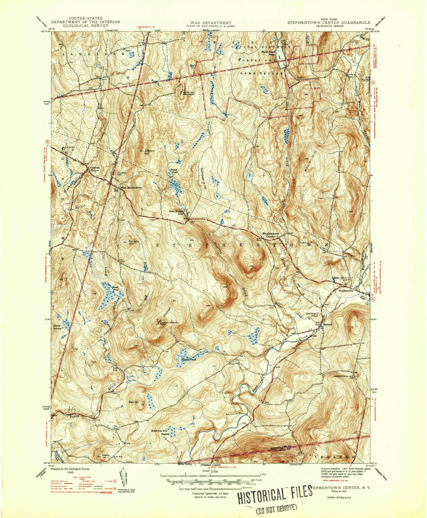 Classic USGS Stephentown Center New York 7.5'x7.5' Topo Map Image