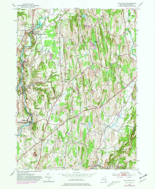 Classic USGS Stottville New York 7.5'x7.5' Topo Map Image