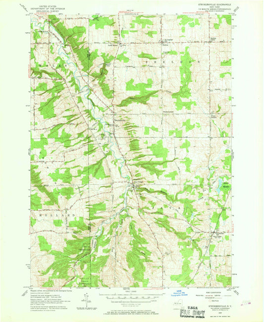 Classic USGS Strykersville New York 7.5'x7.5' Topo Map Image