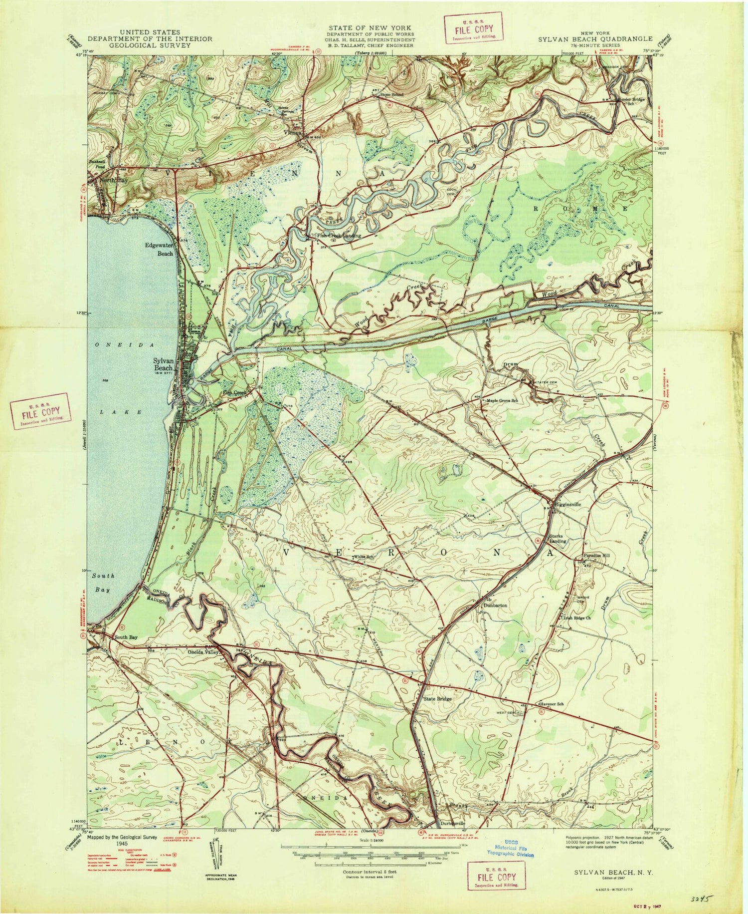 Classic USGS Sylvan Beach New York 7.5'x7.5' Topo Map Image