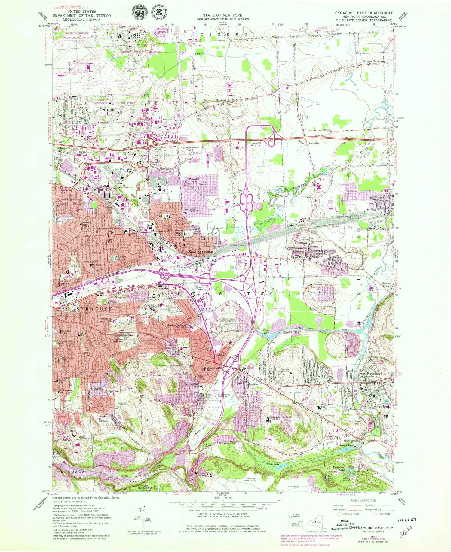 Classic USGS Syracuse East New York 7.5'x7.5' Topo Map Image