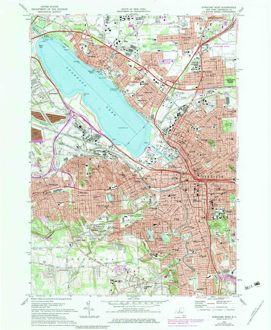 Classic USGS Syracuse West New York 7.5'x7.5' Topo Map Image