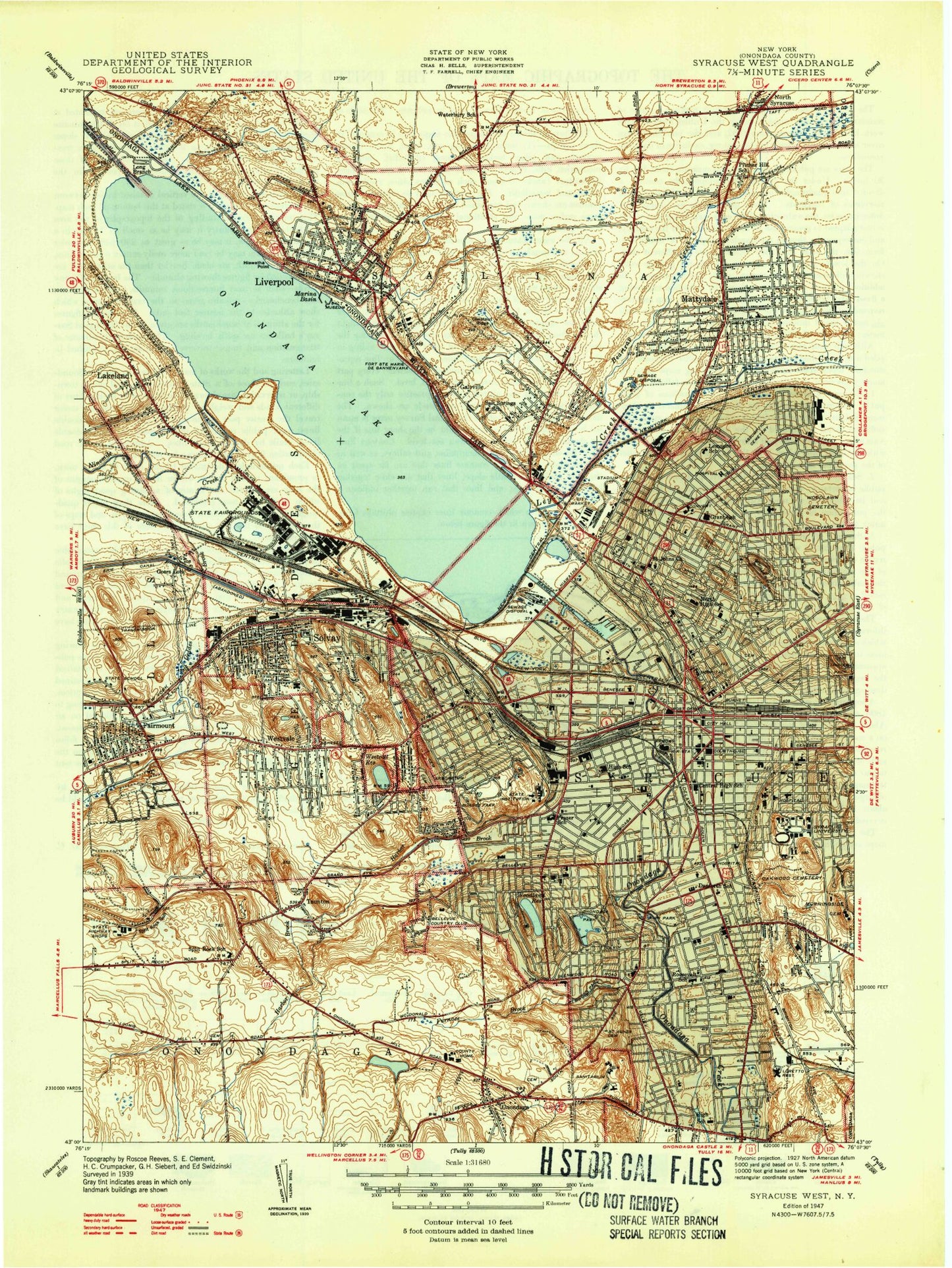 Classic USGS Syracuse West New York 7.5'x7.5' Topo Map Image