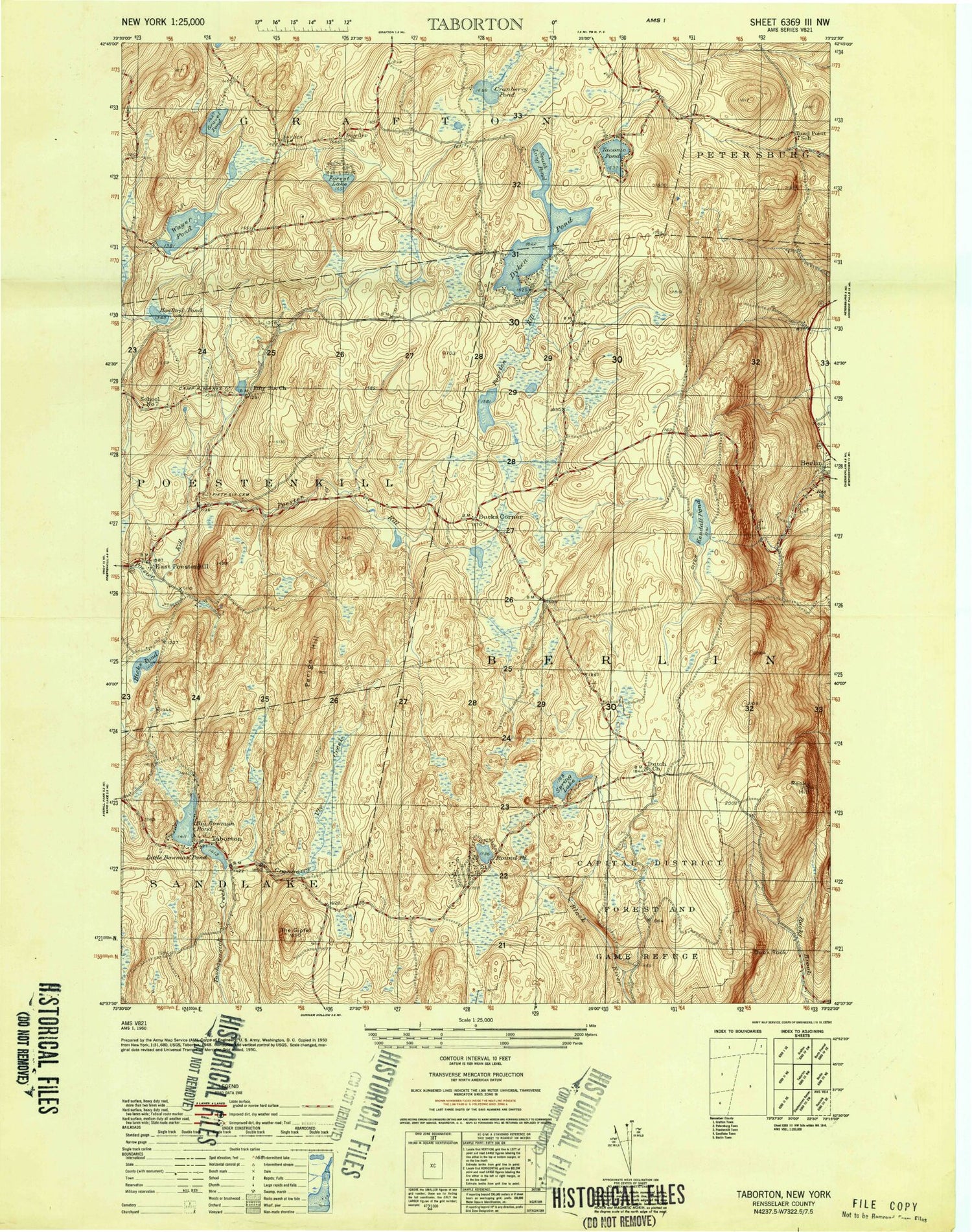 Classic USGS Taborton New York 7.5'x7.5' Topo Map Image
