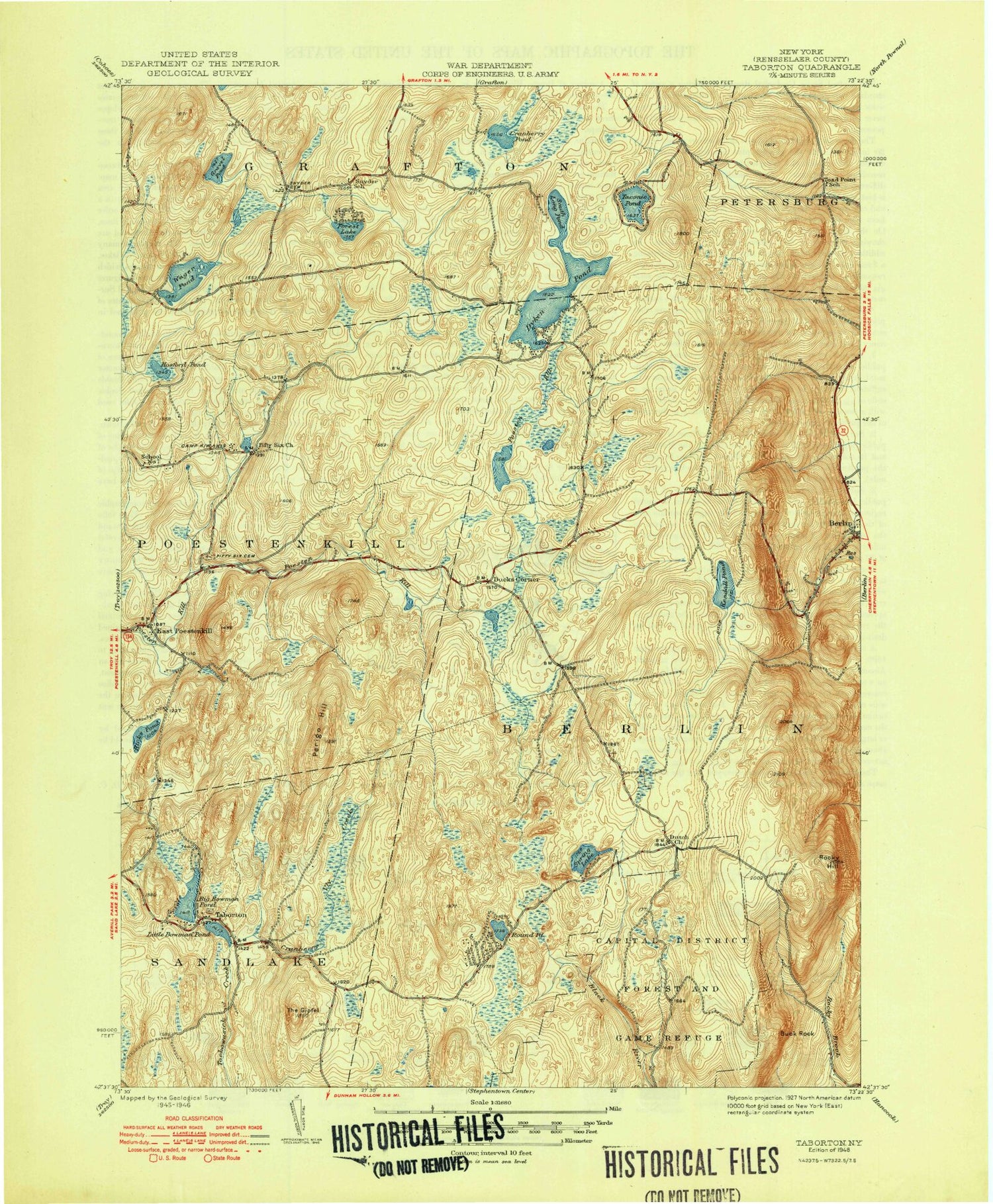 Classic USGS Taborton New York 7.5'x7.5' Topo Map Image