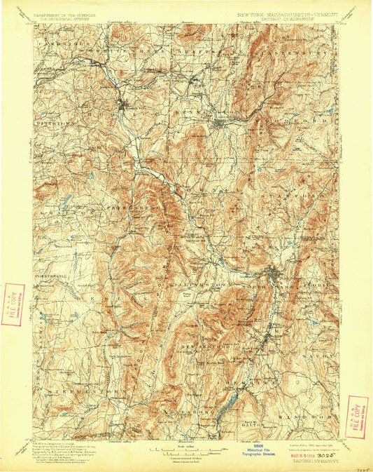 Historic 1900 Taconic New York 30'x30' Topo Map Image