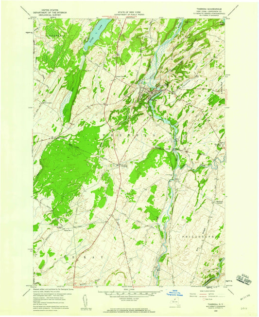 Classic USGS Theresa New York 7.5'x7.5' Topo Map Image