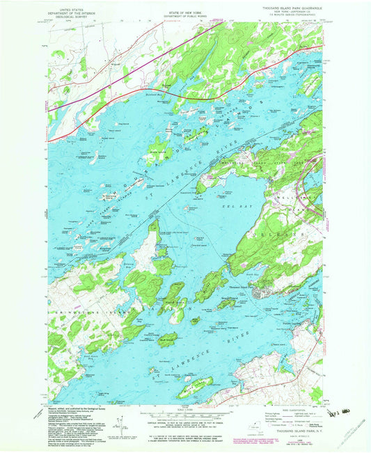 Classic USGS Thousand Island Park New York 7.5'x7.5' Topo Map Image