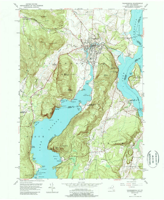 Classic USGS Ticonderoga New York 7.5'x7.5' Topo Map Image