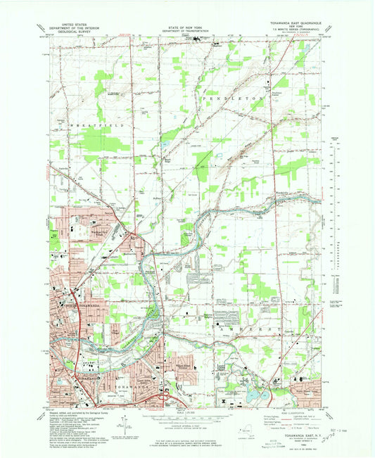 Classic USGS Tonawanda East New York 7.5'x7.5' Topo Map Image