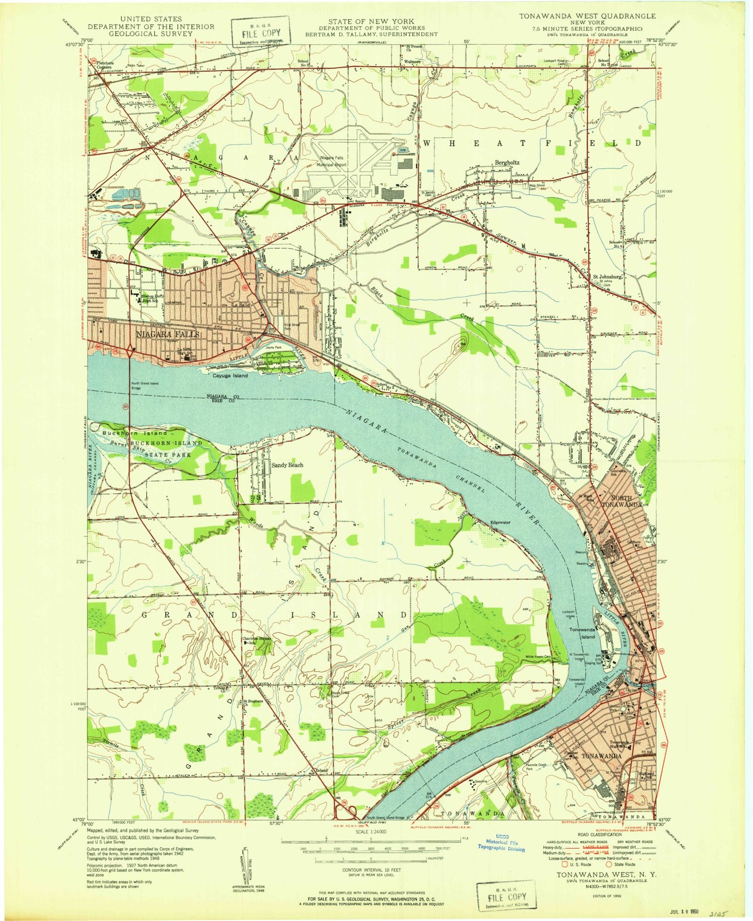 Classic USGS Tonawanda West New York 7.5'x7.5' Topo Map Image