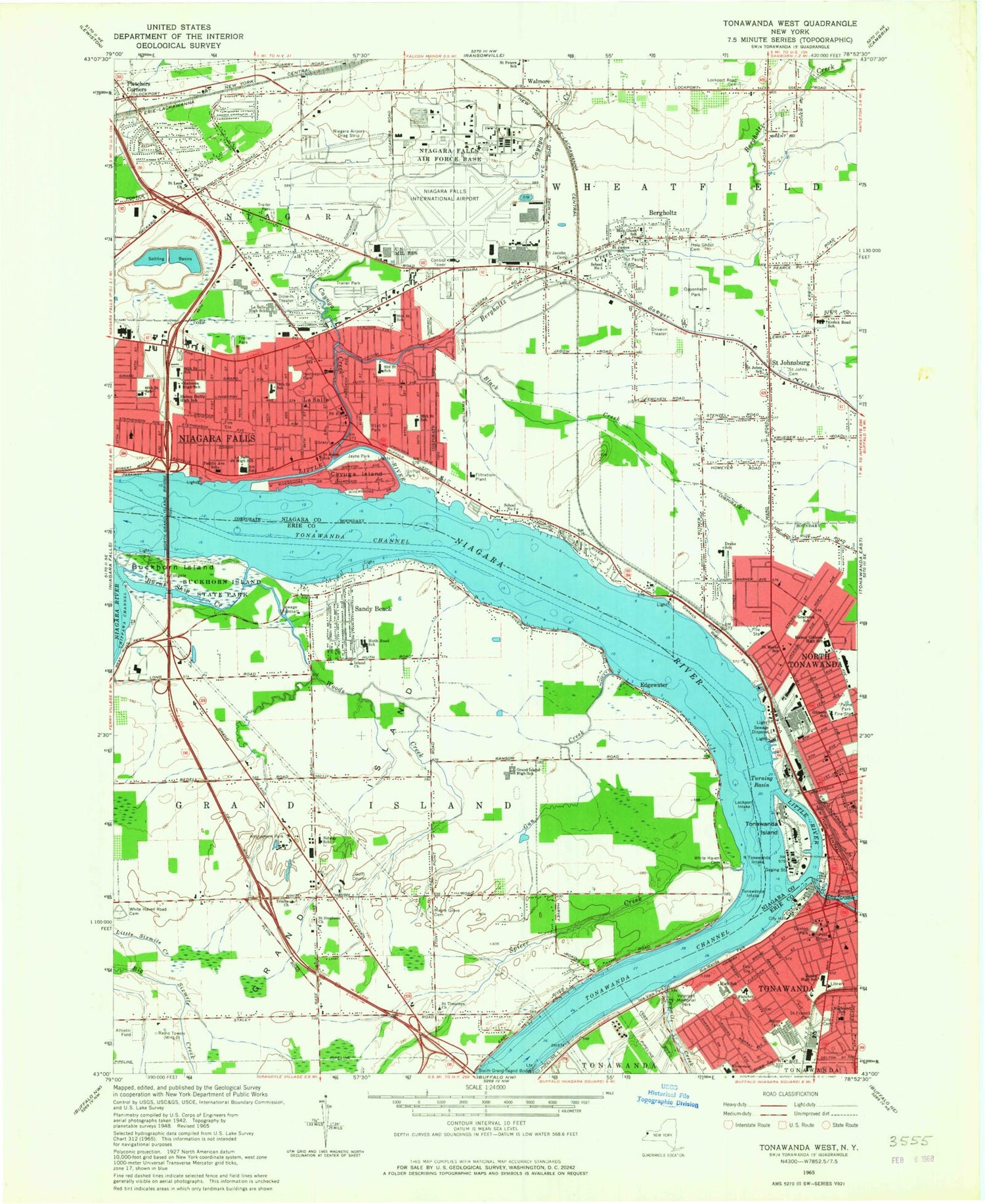 Classic USGS Tonawanda West New York 7.5'x7.5' Topo Map Image