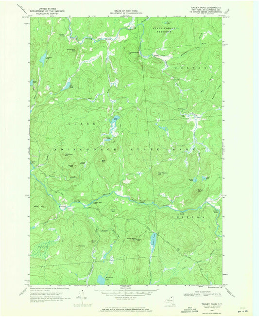 Classic USGS Tooley Pond New York 7.5'x7.5' Topo Map Image