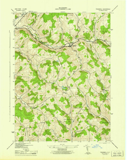 Classic USGS Treadwell New York 7.5'x7.5' Topo Map Image