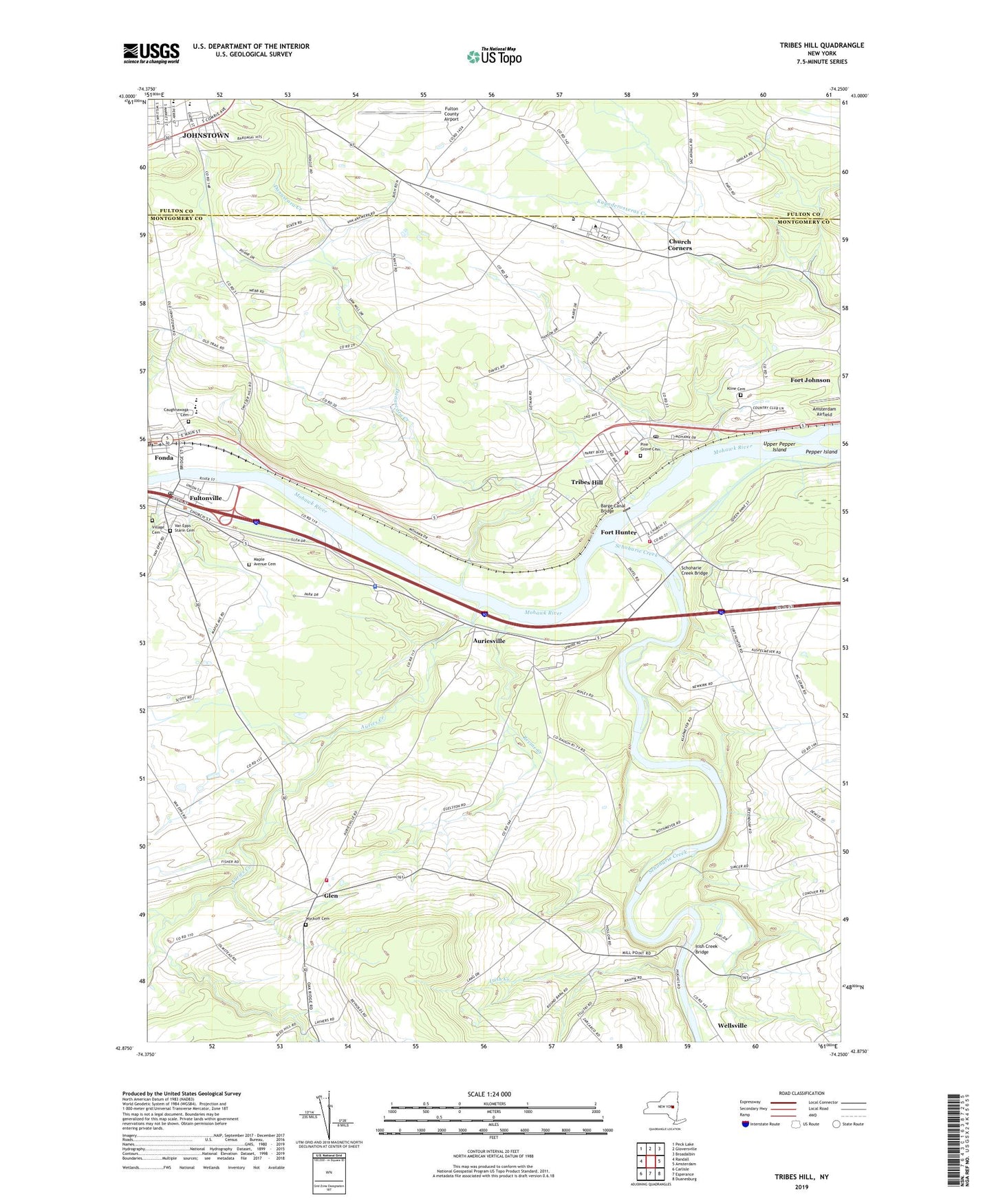 Tribes Hill New York US Topo Map Image