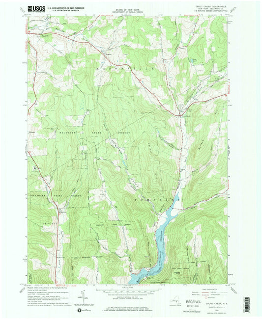 Classic USGS Trout Creek New York 7.5'x7.5' Topo Map Image