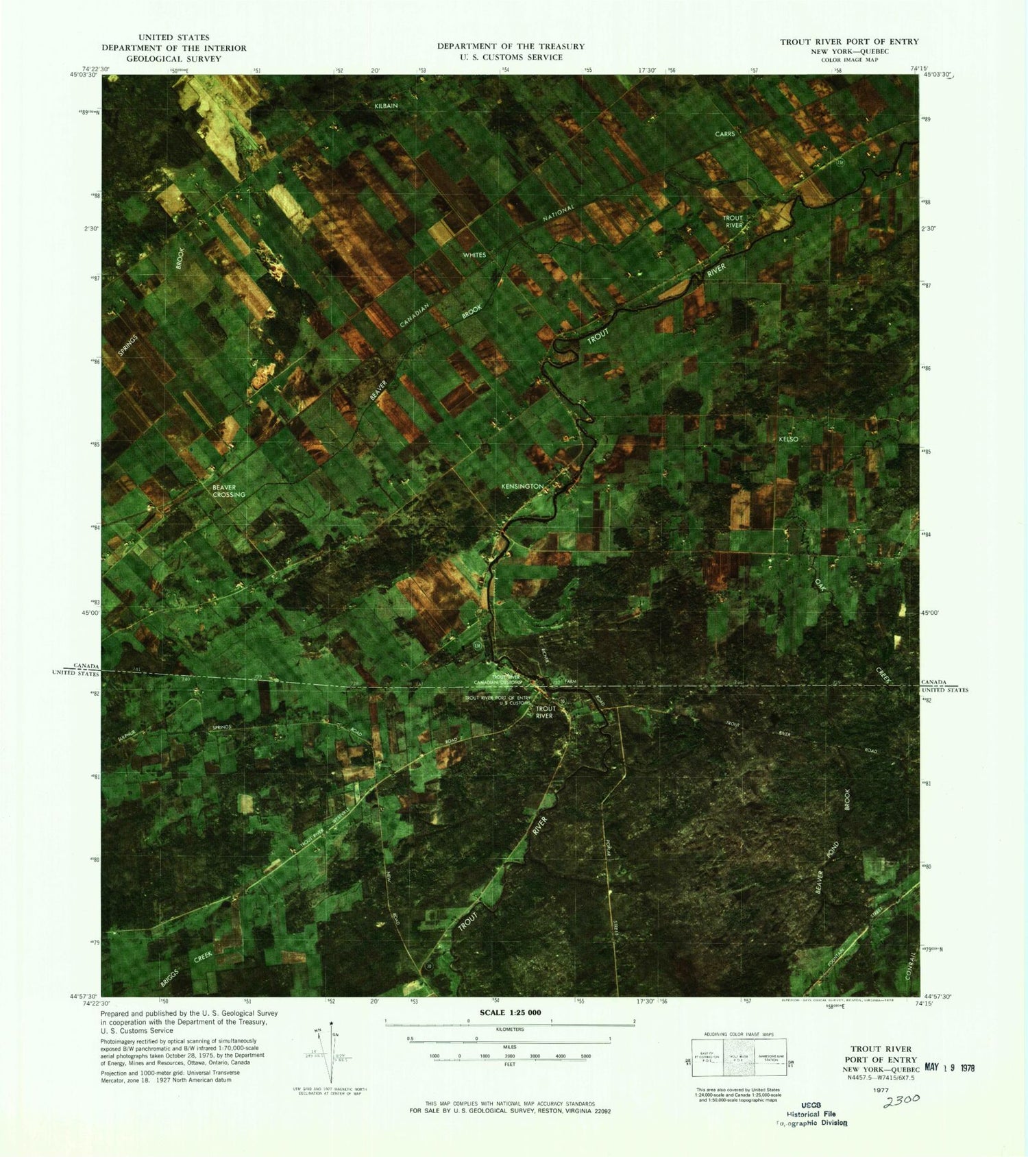 Classic USGS Trout River Port of Entry New York 7.5'x7.5' Topo Map Image
