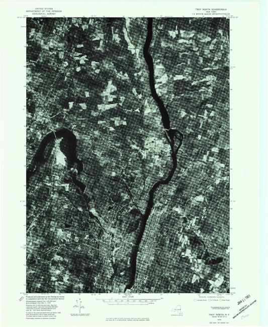 Classic USGS Troy North New York 7.5'x7.5' Topo Map Image