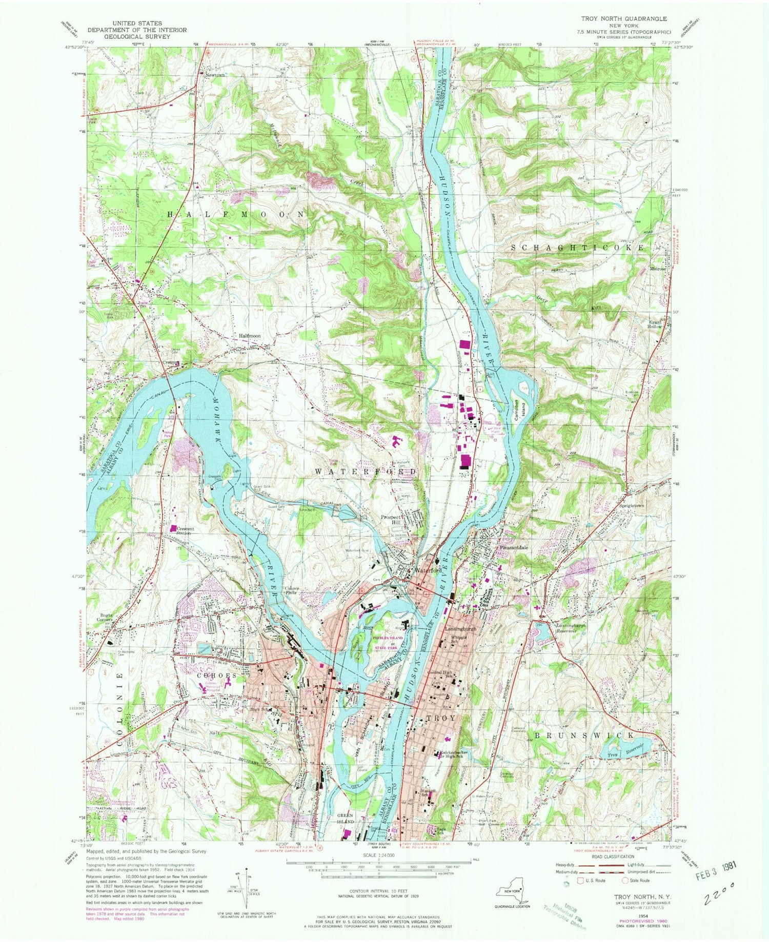 Classic USGS Troy North New York 7.5'x7.5' Topo Map Image