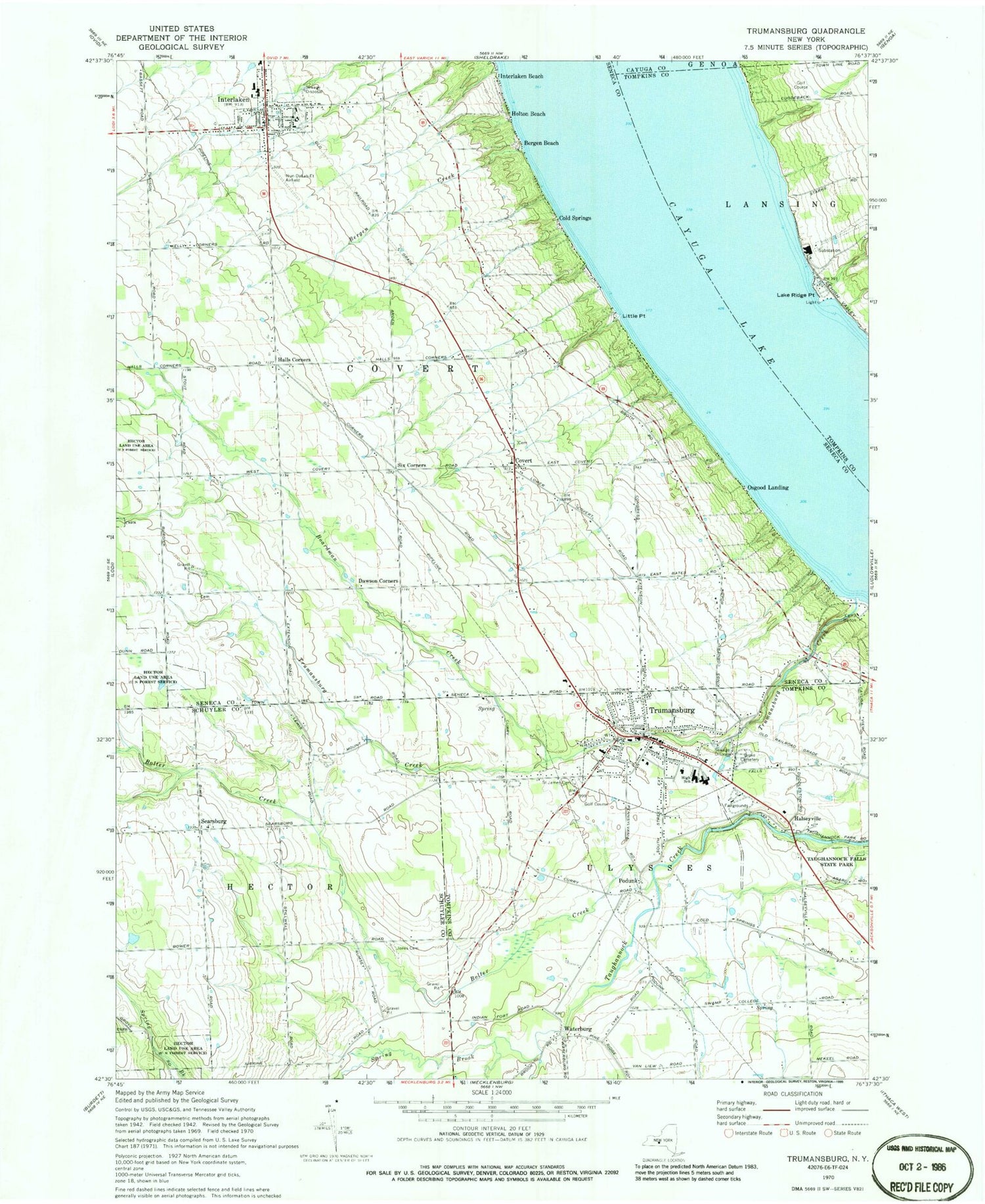 Classic USGS Trumansburg New York 7.5'x7.5' Topo Map Image