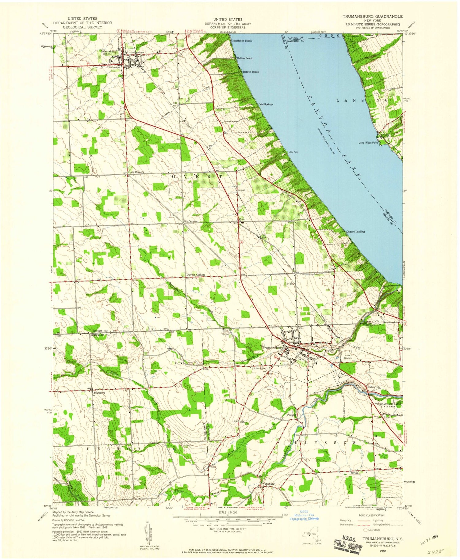 Classic USGS Trumansburg New York 7.5'x7.5' Topo Map Image