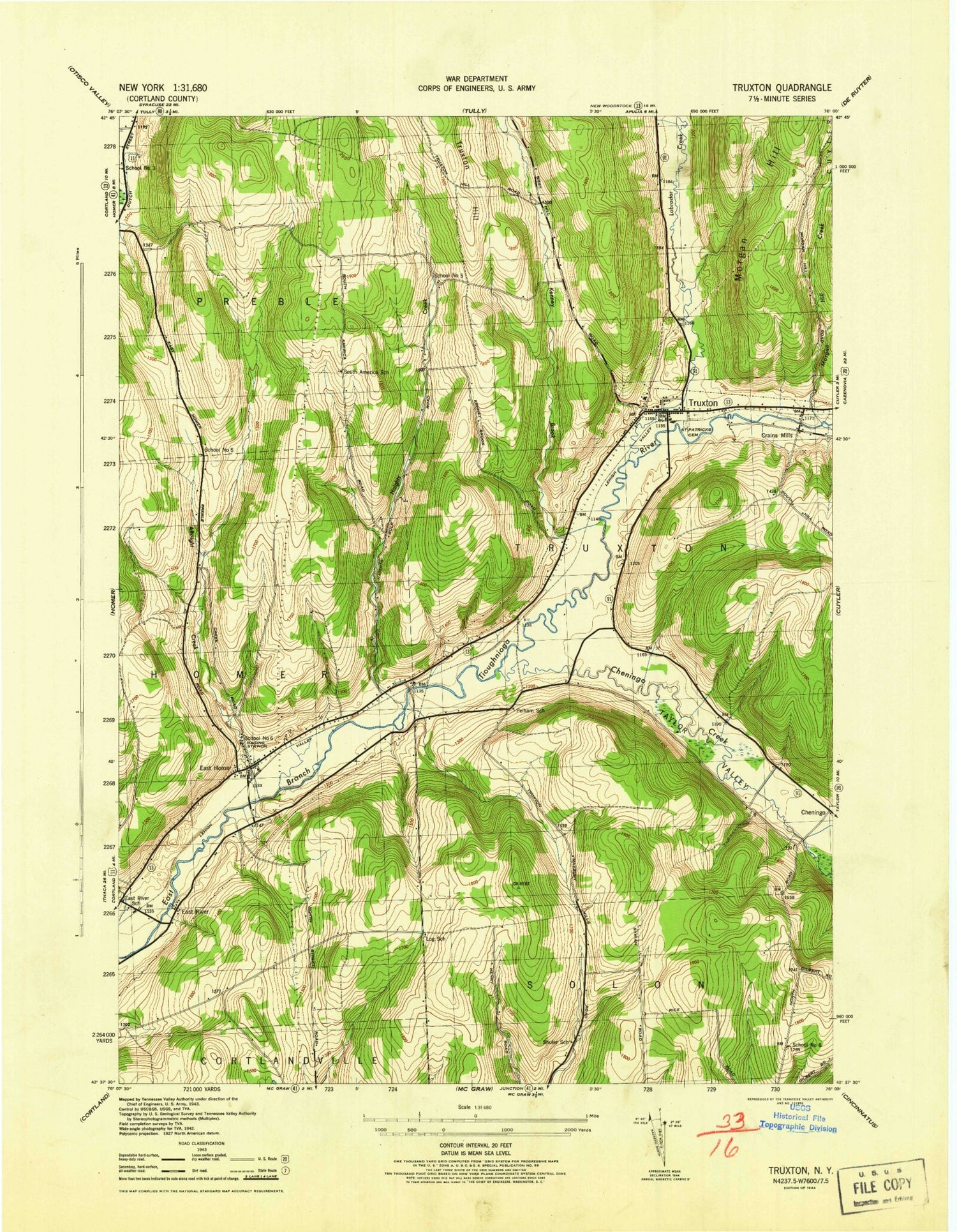 Classic USGS Truxton New York 7.5'x7.5' Topo Map Image