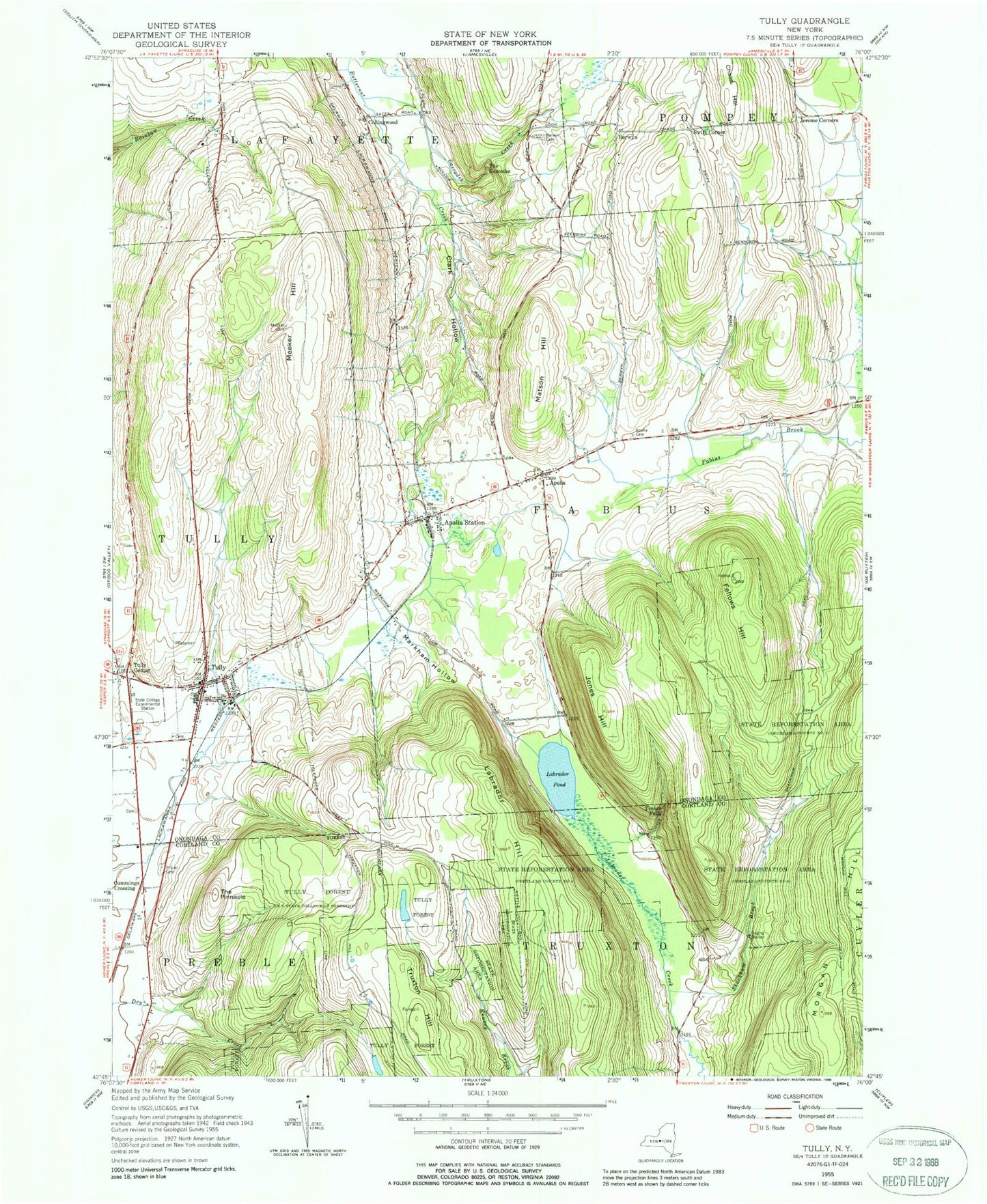 Classic USGS Tully New York 7.5'x7.5' Topo Map Image