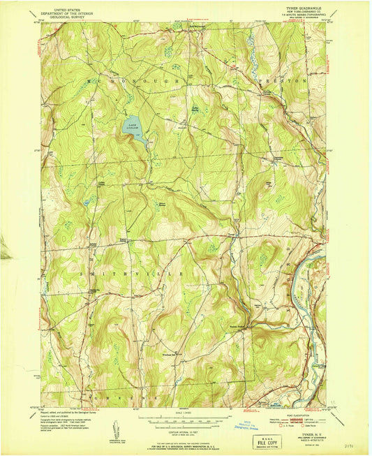 Classic USGS Tyner New York 7.5'x7.5' Topo Map Image