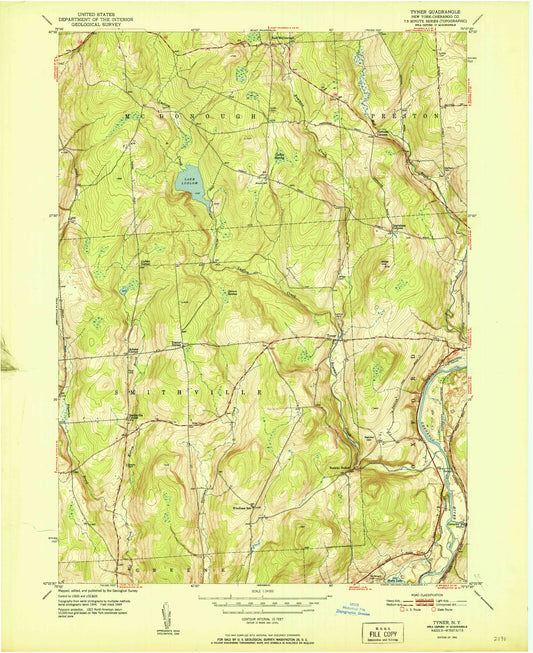 Classic USGS Tyner New York 7.5'x7.5' Topo Map Image