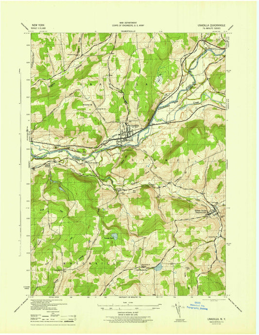 Classic USGS Unadilla New York 7.5'x7.5' Topo Map Image