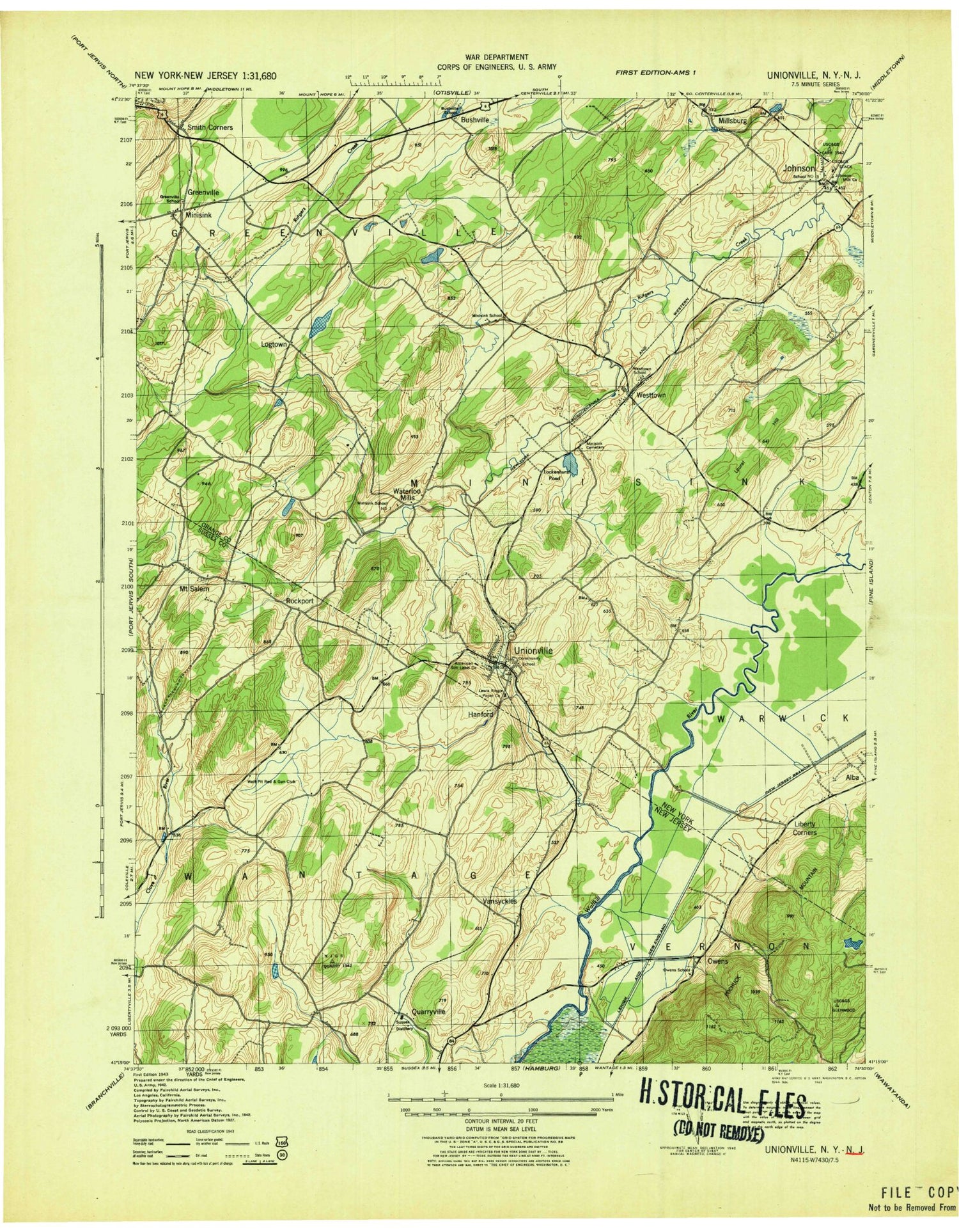 Classic USGS Unionville New York 7.5'x7.5' Topo Map Image