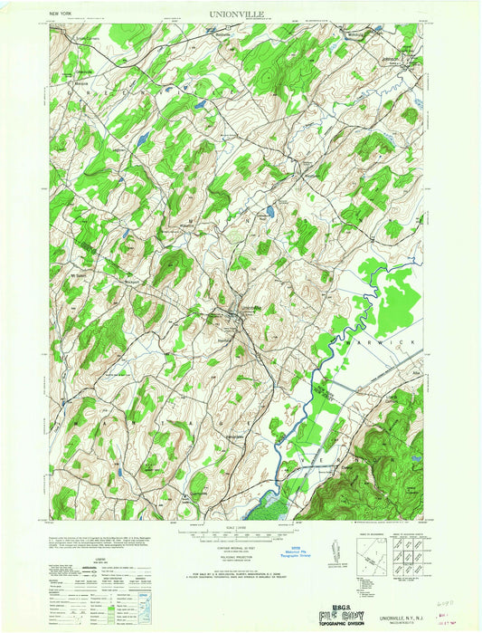 Classic USGS Unionville New York 7.5'x7.5' Topo Map Image