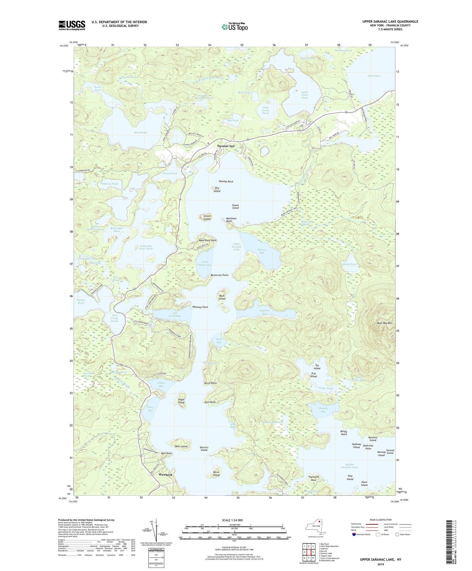 Upper Saranac Lake New York US Topo Map Image