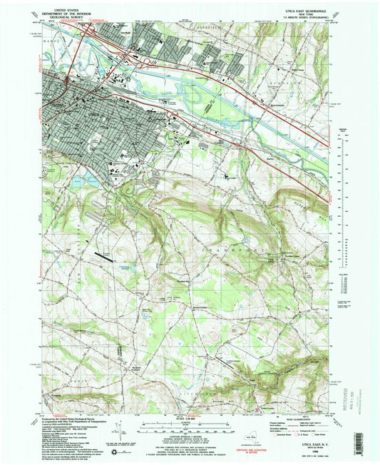 Classic USGS Utica East New York 7.5'x7.5' Topo Map Image