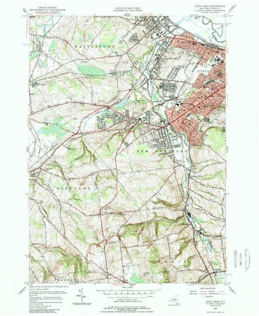 Classic USGS Utica West New York 7.5'x7.5' Topo Map Image