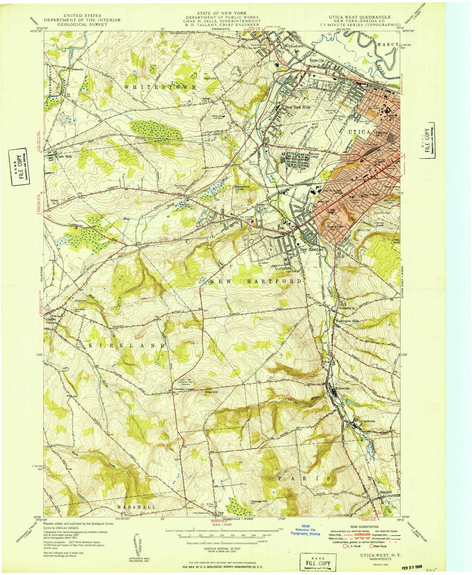 Classic USGS Utica West New York 7.5'x7.5' Topo Map Image