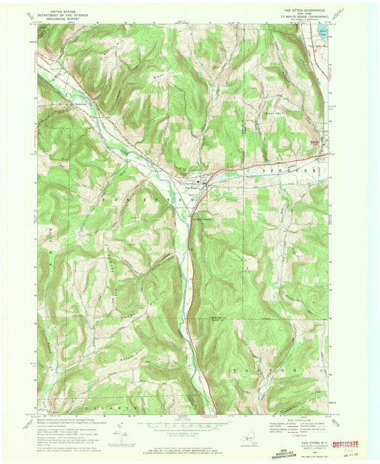 Classic USGS Van Etten New York 7.5'x7.5' Topo Map Image