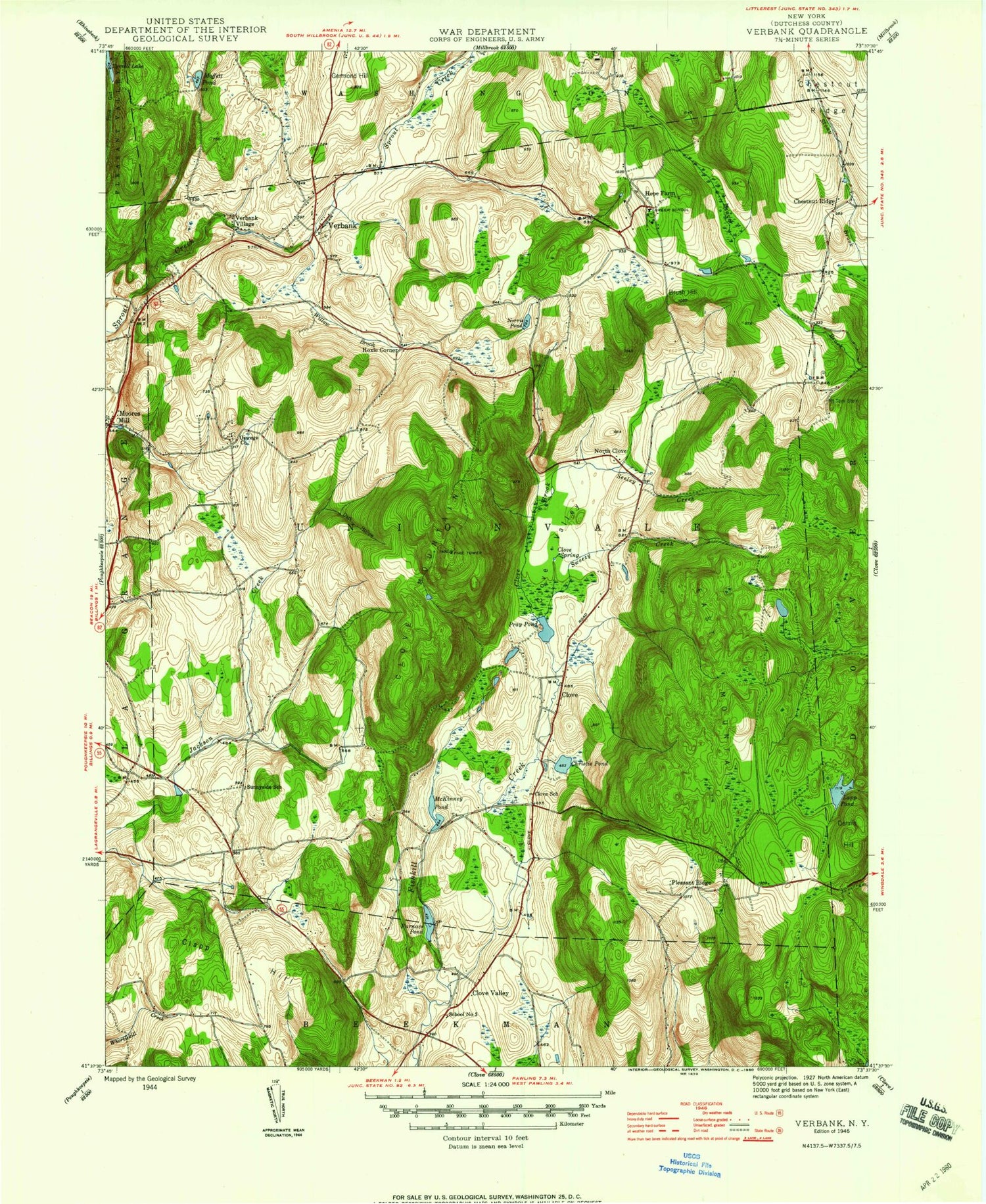 Classic USGS Verbank New York 7.5'x7.5' Topo Map Image