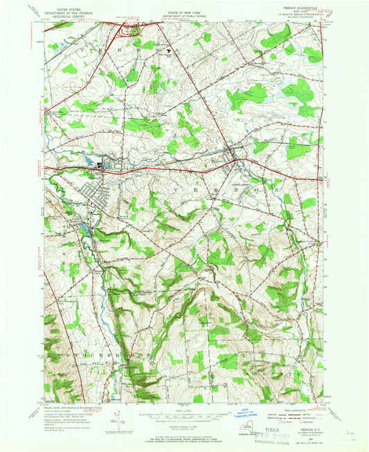 Classic USGS Vernon New York 7.5'x7.5' Topo Map Image