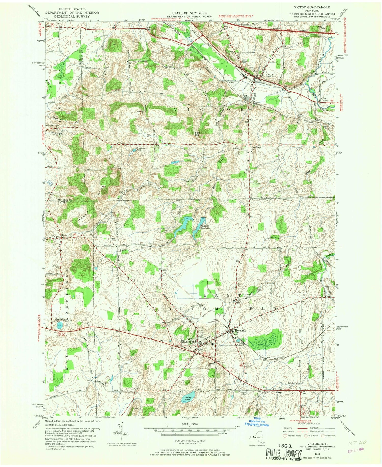 Classic USGS Victor New York 7.5'x7.5' Topo Map Image