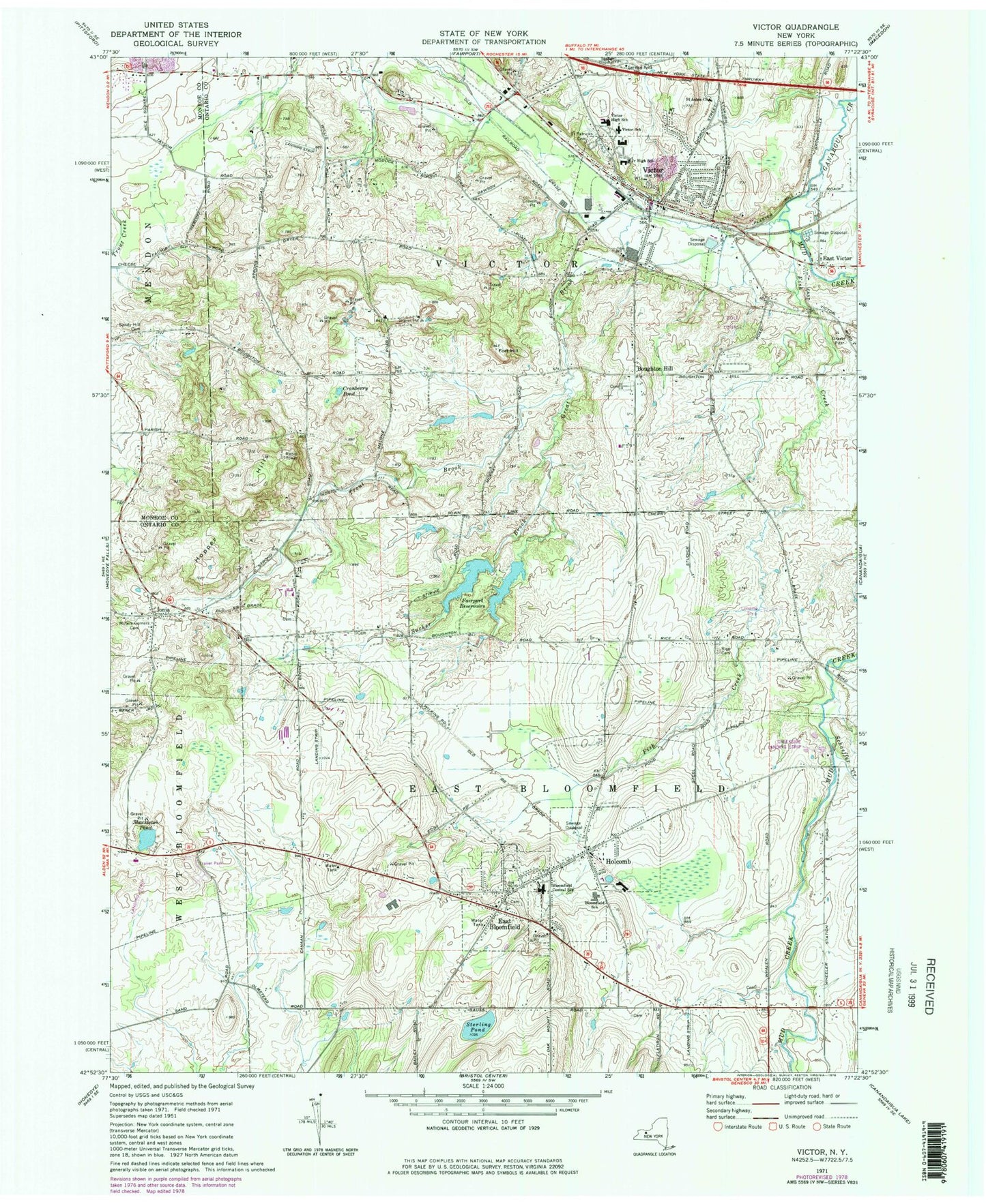 Classic USGS Victor New York 7.5'x7.5' Topo Map Image