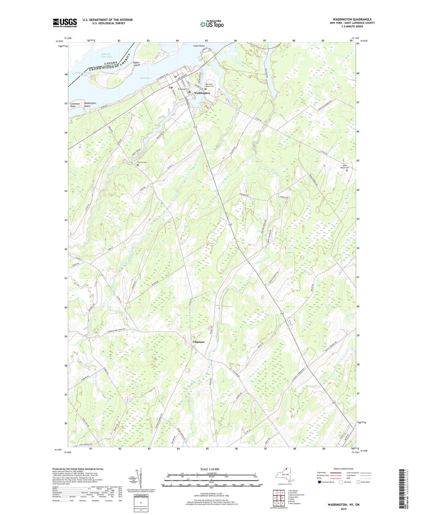 Waddington New York US Topo Map Image