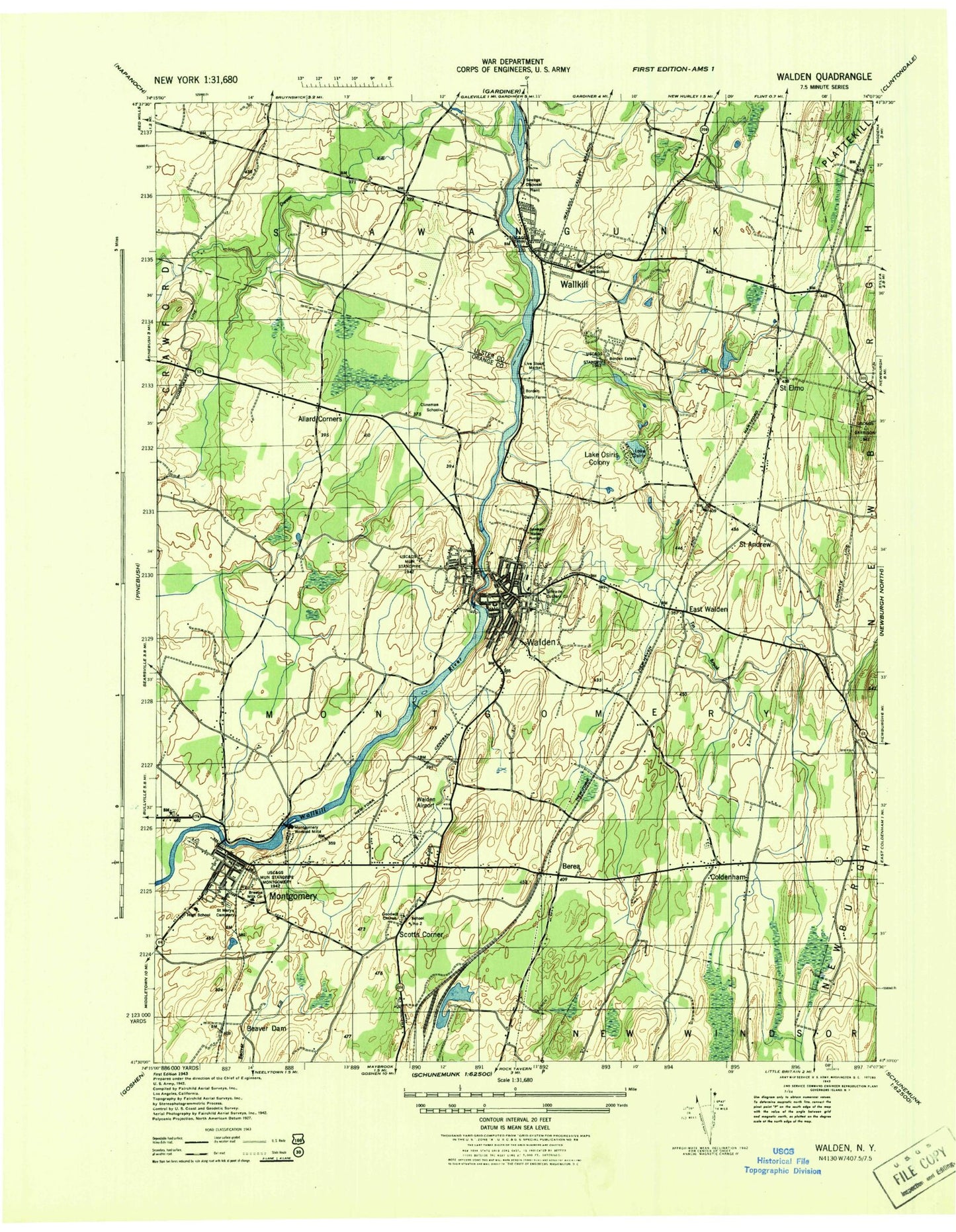 Classic USGS Walden New York 7.5'x7.5' Topo Map Image