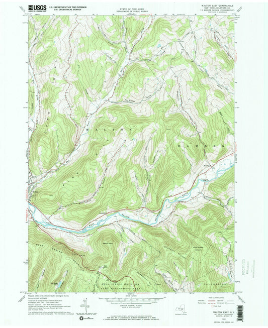 Classic USGS Walton East New York 7.5'x7.5' Topo Map Image