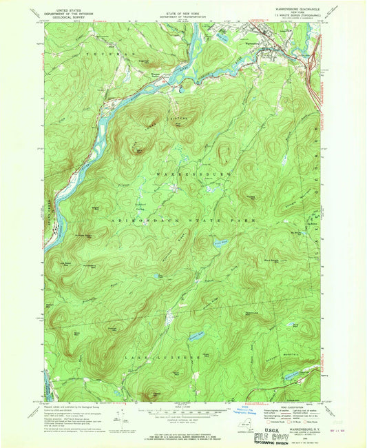 Classic USGS Warrensburg New York 7.5'x7.5' Topo Map Image