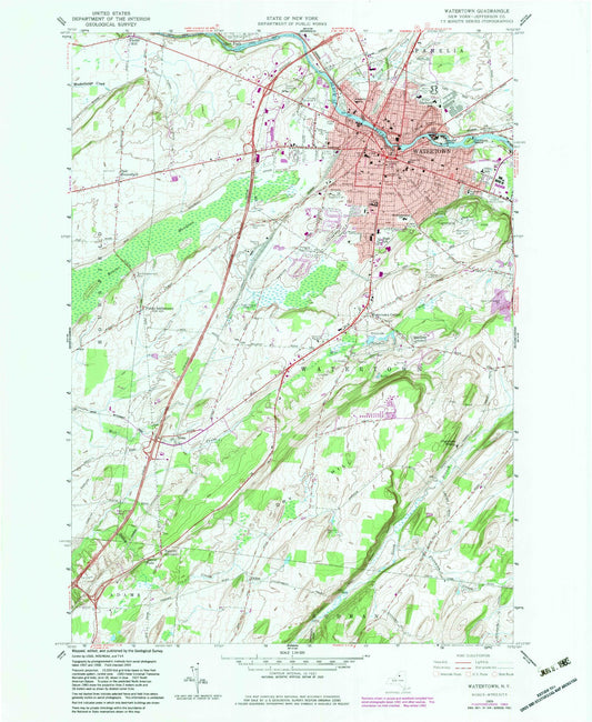 Classic USGS Watertown New York 7.5'x7.5' Topo Map Image