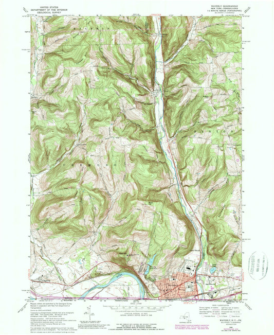 Classic USGS Waverly New York 7.5'x7.5' Topo Map Image