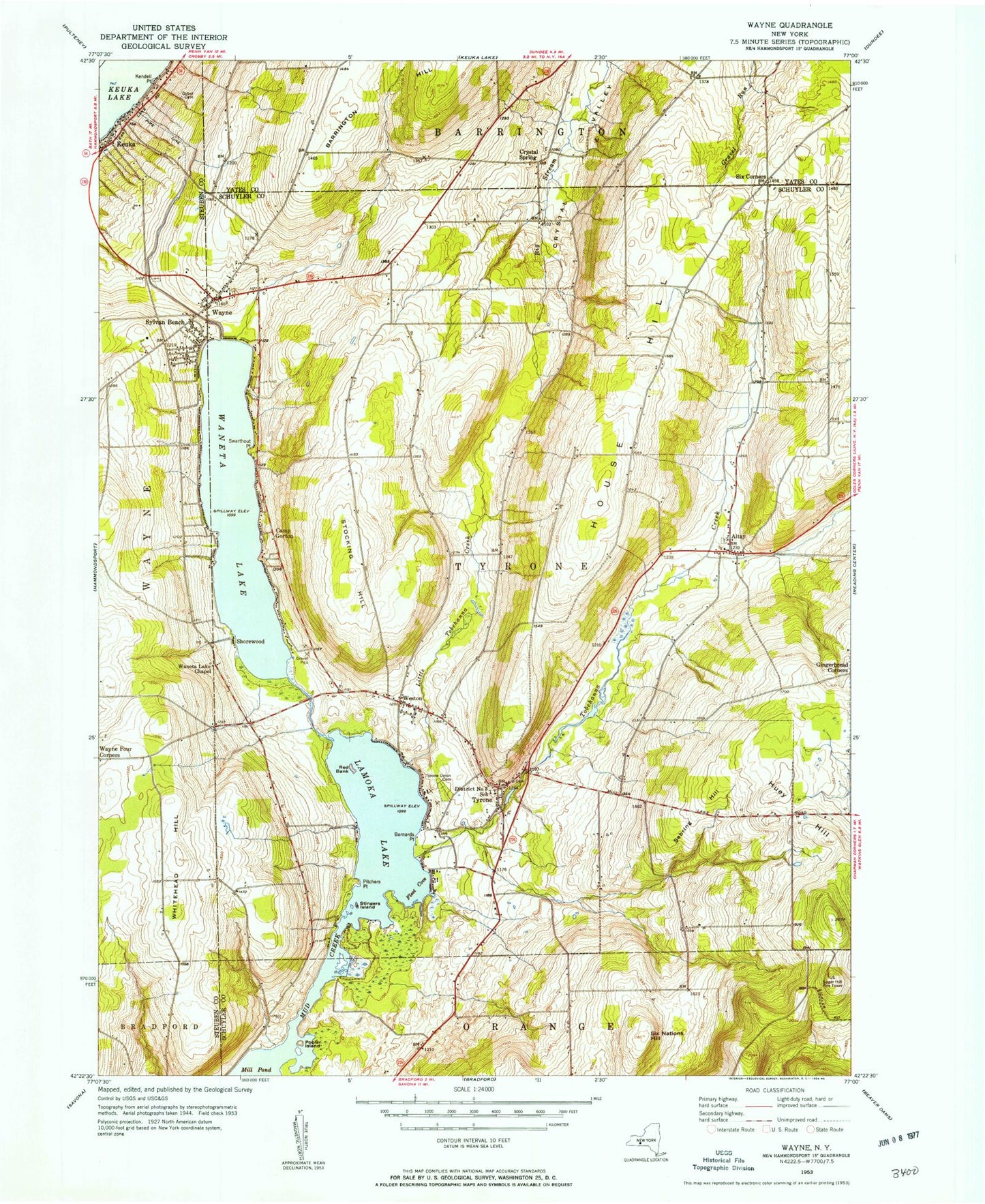 Classic USGS Wayne New York 7.5'x7.5' Topo Map Image