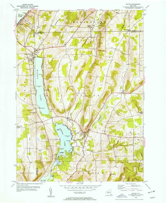 Classic USGS Wayne New York 7.5'x7.5' Topo Map Image
