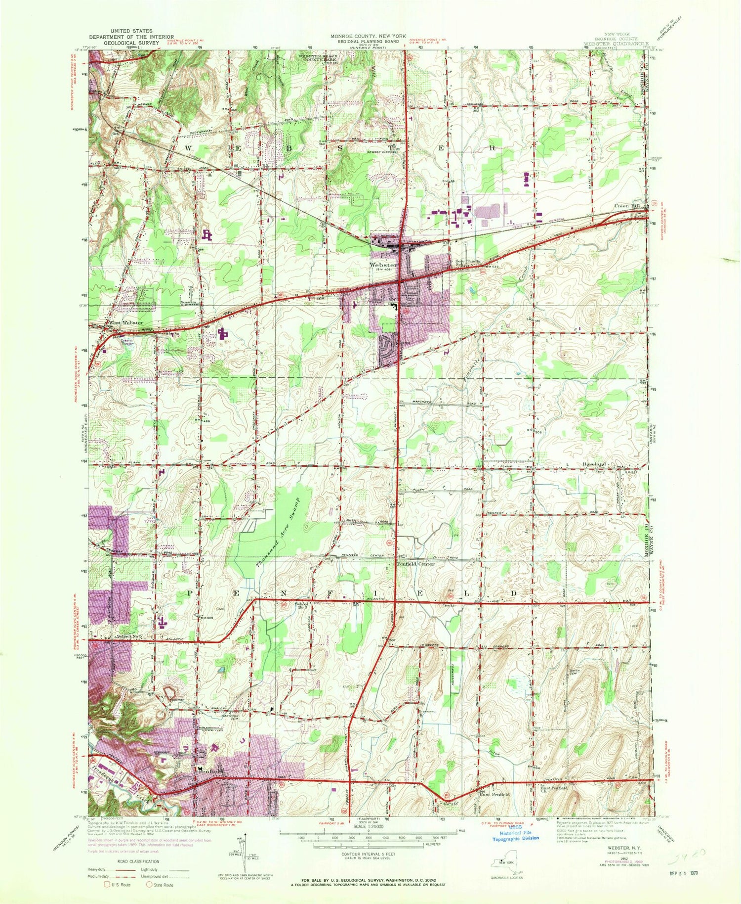 Classic USGS Webster New York 7.5'x7.5' Topo Map Image